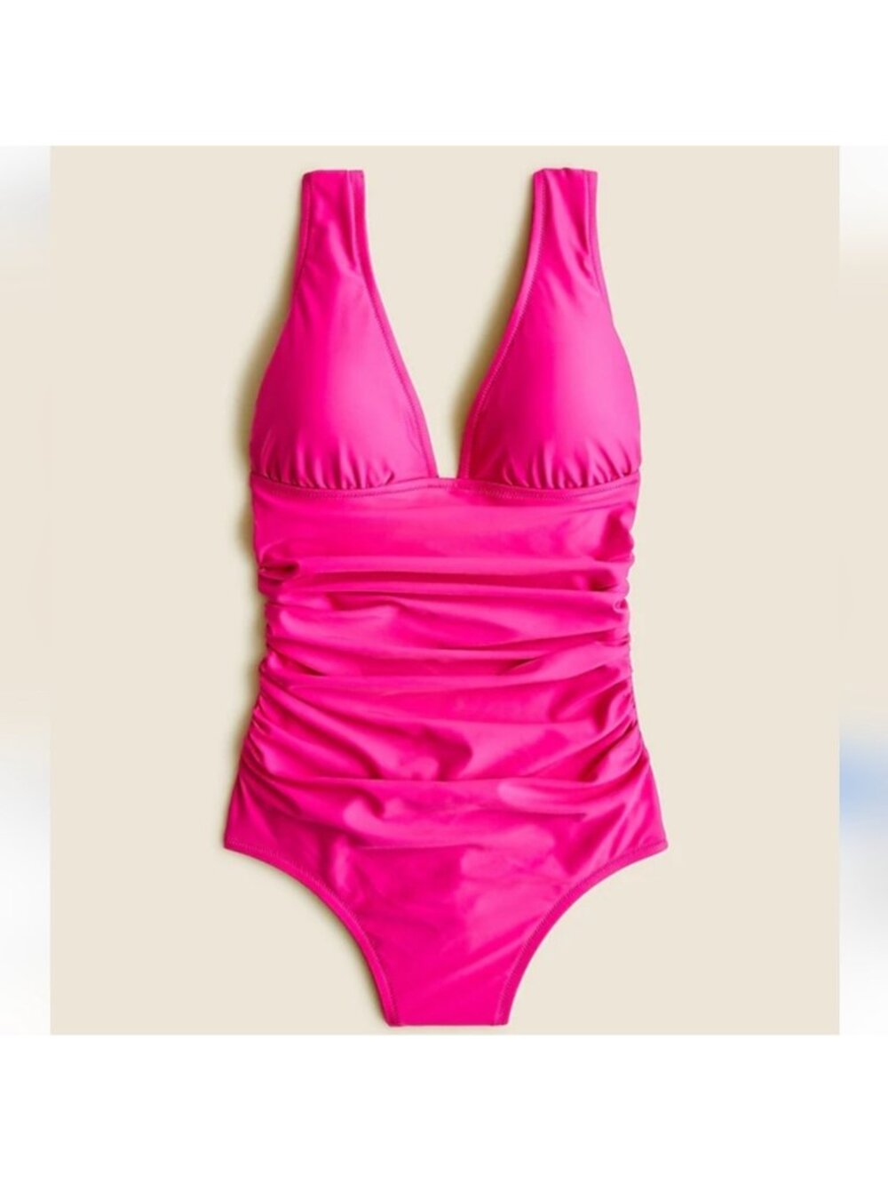 J.Crew Swimsuit Pink Ruched V-neck One Piece Swimsuit NEW Fuchsia 12 Barbiecore